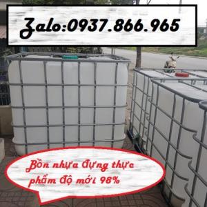 Bồn nhựa màu trắng, thùng nhựa 1000l,thùng nhựa màu trắng có khung thép có van xả dưới đáy